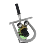 High-pressure air blow gun with dual pressure gauges and a flexible hose, used for cleaning and maintenance in automotive and industrial settings.