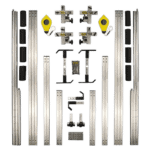 Complete set of Grand Prix Racewear racing equipment including aluminium rails, harnesses, and safety accessories for motorsport safety.