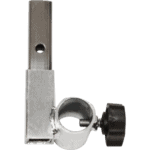 Close-up of a metal racing helmet quick-release buckle with a black adjustment knob, used in Grand Prix racewear for safety and quick removal.