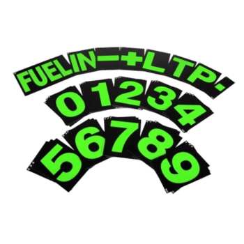 Fuelin-LTP racing fuel gauge with bright green numbers on a black background for motorsport applications.