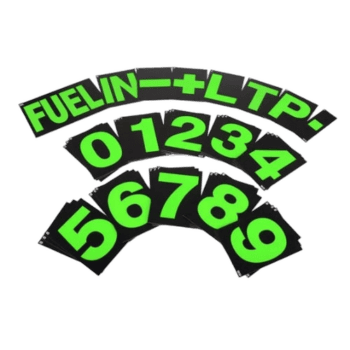 Fuelin+LTP! racing fuel gauge with bright green numbers and text on a black background.