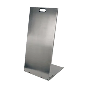 Stainless steel racing stand with handle for Grand Prix Racewear, designed for motorsport safety gear storage.