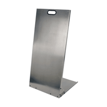 Stainless steel racing stand with handle for Grand Prix Racewear, designed for motorsport safety gear storage.