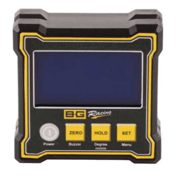 Grand Prix Racewear digital lap timer with yellow and black design, featuring a large screen and control buttons for race timing.