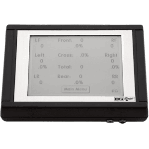 Digital racing telemetry display screen used in motorsport for performance monitoring and data analysis.