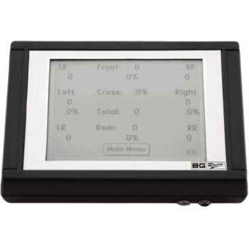 Digital racing telemetry display screen used in motorsport for performance monitoring and data analysis.