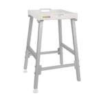 White Grand Prix Racewear racing stand with tray for motorsport equipment and accessories.