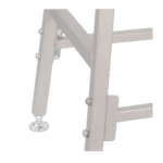 White racing car chassis stand used in motorsport for car maintenance and repairs.