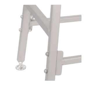 White racing car chassis stand used in motorsport for car maintenance and repairs.