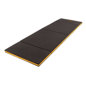Grand Prix Racewear racing mat with black surface and yellow edges, designed for motorsport safety and protection.