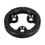 Black metal racing part with multiple bolt holes, designed for high-performance motorsport applications.