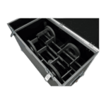 Racewear equipment storage case with wheels and secure latches, designed for motorsport gear transport.