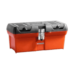 Facom small model 16 BP.C16 tool box with black lid and red body, featuring secure latch and sturdy design.