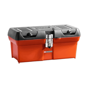 Facom small model 16 BP.C16 tool box with black lid and red body, featuring secure latch and sturdy design.