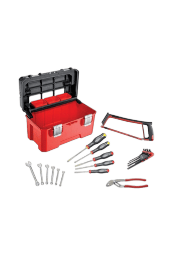 Set of professional electrical tools including screwdrivers, pliers, and a toolbox, ideal for electrical repairs and installations.