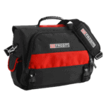 Facom 2-in-1 fabric bag for tooling and laptop storage, black and red design with multiple compartments and sturdy handle.