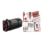Facom tools set with a black and red tool bag, screwdrivers, wrenches, and accessories for professional mechanical work.
