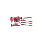 Set of Facom tools including screwdrivers, pliers, and a tape measure on a black background.