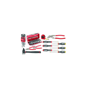 Set of Facom tools including screwdrivers, pliers, and a tape measure on a black background.