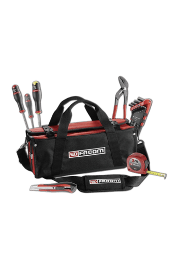 Facom small maintenance softbag with tools including screwdrivers, tape measure, and pliers, ideal for workshop or race team use.