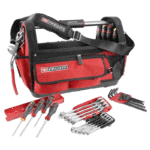 Facom tool bag with screwdrivers, wrenches, and accessories for professional racewear and automotive repair.