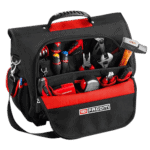 Facom tools and laptop softbag with various hand tools and accessories inside, designed for professional use.