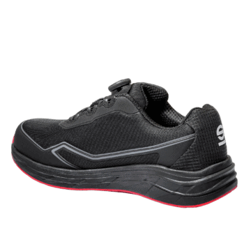 Black Grand Prix Racewear racing shoe with cushioned sole and breathable upper for motorsport safety and comfort.