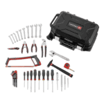 Complete set of tools and accessories for the Facom Facom Rolling Handtools Kit Bv.R30cm1pb, including wrenches, screwdrivers, and a storage case.