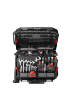 Professional toolkit with various wrenches, screwdrivers, and tools in a black case, ideal for racewear maintenance and repairs.