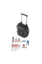 Portable toolbox with various hand tools and a lock, suitable for professional or DIY use, displayed against a white background.