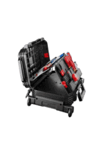 Professional toolkit with screwdrivers, pliers, and a wrench in a black carrying case, suitable for automotive or racewear maintenance.