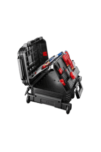 Professional toolkit with screwdrivers, pliers, and a wrench in a black carrying case, suitable for automotive or racewear maintenance.