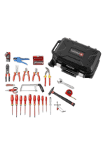 Complete 56-piece electrical toolkit with case, pliers, screwdrivers, and accessories for professional electrical work.