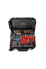 Comprehensive set of professional racewear tools and equipment in a sturdy black toolbox, ideal for Grand Prix racing teams and motorsport enthusiasts.