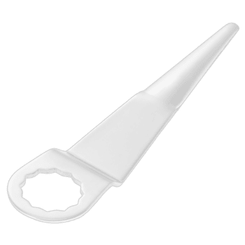 White windshield cutter blade with a circular opening for fitting, designed for precision cutting tasks.