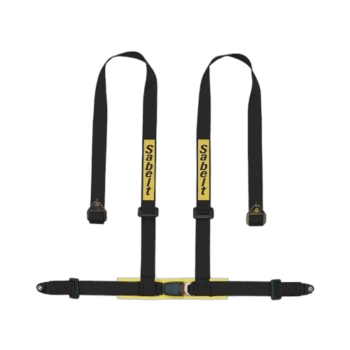 Sabelt racing harness with black straps and yellow branding for Grand Prix Racewear.