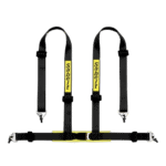 Grand Prix Racewear Sabelt racing harness with black straps and yellow branding for motorsport safety.