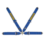 Grand Prix Racewear blue racing harness with yellow 'Sabelt' logo for motorsport safety.