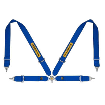 Blue racing harness with yellow 'Sabelt' logo for Grand Prix racewear safety equipment.