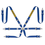 Grand Prix Racewear safety harness with blue straps and yellow 'Sabelt' branding, designed for motorsport safety and security.