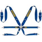 Blue safety harness with yellow 'Sabelt' branding, designed for motorsport safety and racewear.