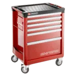 Facom CHRONO+ roller cabinet with 6 drawers and 3 modules per drawer, red and black design, on wheels for mobility.