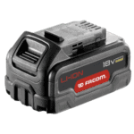 Facom 18V 5.0Ah Li-Ion battery for power tools, black and red design, compact and portable.