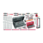 Facom 96-piece industrial maintenance tool set with screwdrivers, wrenches, sockets, and measuring tools for professional repairs.