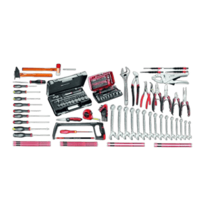 Comprehensive set of industrial maintenance tools including screwdrivers, wrenches, pliers, and a toolkit case for professional repairs.