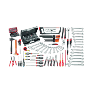 Comprehensive set of Facom hand tools including wrenches, screwdrivers, pliers, and a toolkit for professional mechanical work.