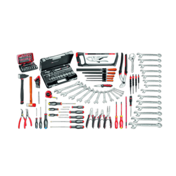 Comprehensive set of Facom hand tools including wrenches, screwdrivers, pliers, and a toolkit for professional mechanical work.