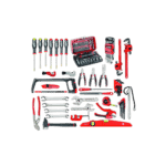 Complete set of hand tools including screwdrivers, pliers, wrenches, and a toolbox, suitable for various repair and maintenance tasks.