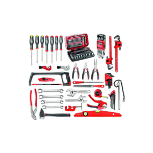 Complete set of hand tools including screwdrivers, pliers, wrenches, and a toolbox, suitable for various repair and maintenance tasks.