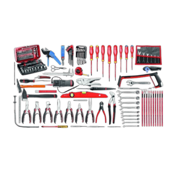 Comprehensive set of electronic tools including screwdrivers, pliers, wrenches, and a toolkit for professional repairs and maintenance.